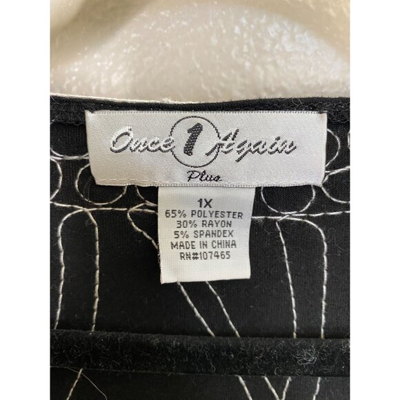 Once 1 Again Plus Embroidered Black 3/4 Sleeve Top Size 1X Pink & White Accents - Picture 3 of 6